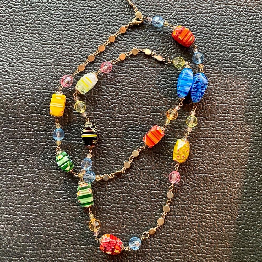 Glass and gold necklace and earrings
